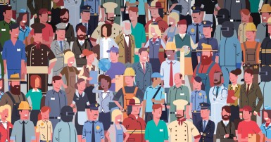 Illustration of large crowd of diverse workers