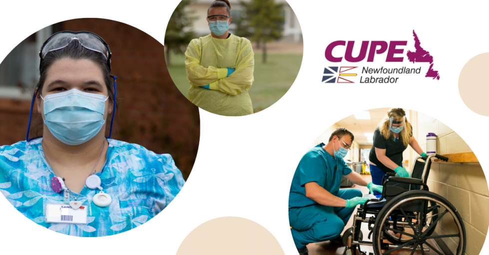 Web banner. Text: on the frontline. 3 photos: long term care workers