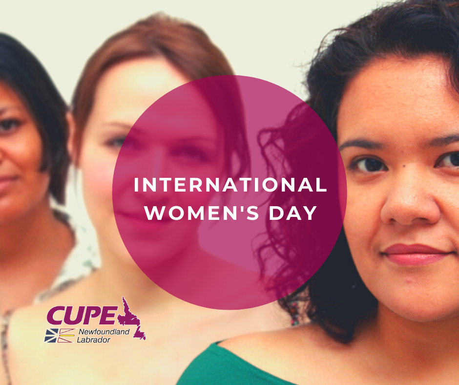 Web banner. Text: International Women's Day. Image: three women.